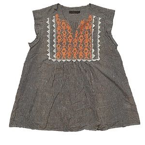 Thml Seersucker Embroidered Neckline Ruffle Sleeve Top